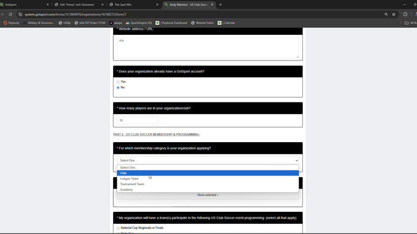Step 1) Create Your US Club Team Account